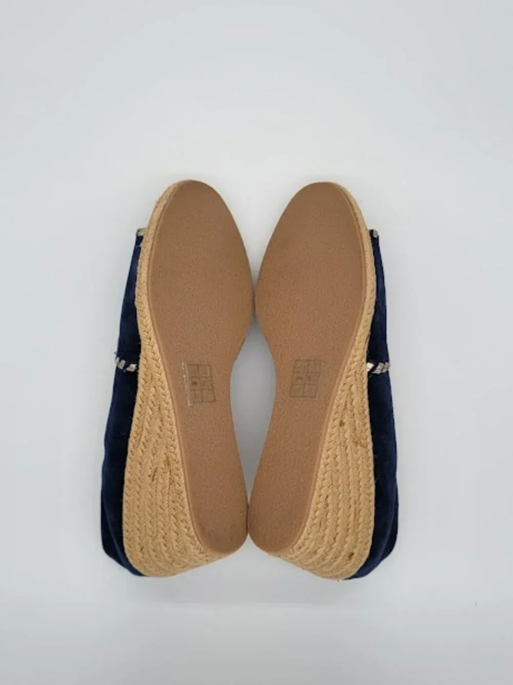 JACK ROGERS Palmer Wedge Espadrille Women’s Size 9.5 Navy Blue Suede Peep Toe
